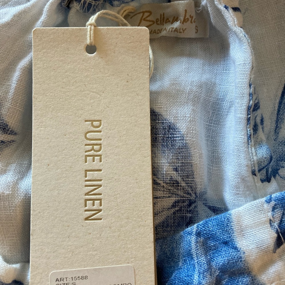 Bellambra Sleeveless Floral Print 100% Linen Dress Blue White Size S NWT - Picture 10 of 12